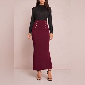 SHEIN Women's Solid Gold Button Front Mermaid Maxi Skirt